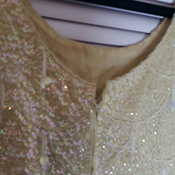 Cream Sequin Embellished Sleeveless Tank Top-1960s - Picture 10 of 13